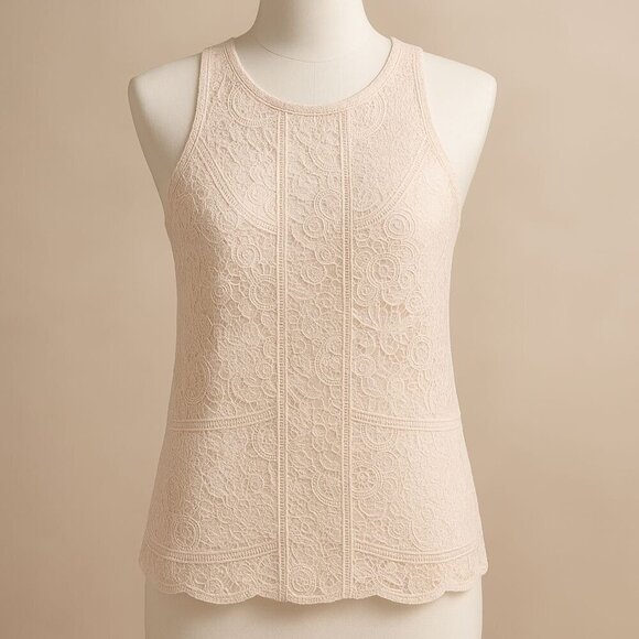 Express Peach Lace Sleeveless Sheer Top | Scalloped Hem | Size S NWT - Picture 1 of 9